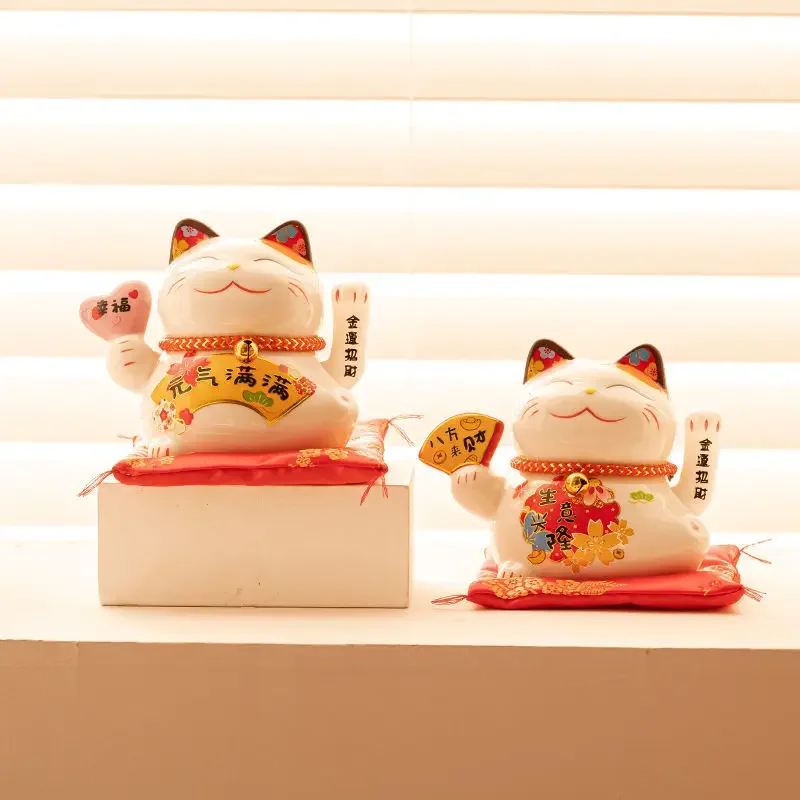 Удачный кот, автоматические ручные качели, украшение для домашнего рабочего стола, офисное керамическое милое украшение, стол кассира, маленькие подарки