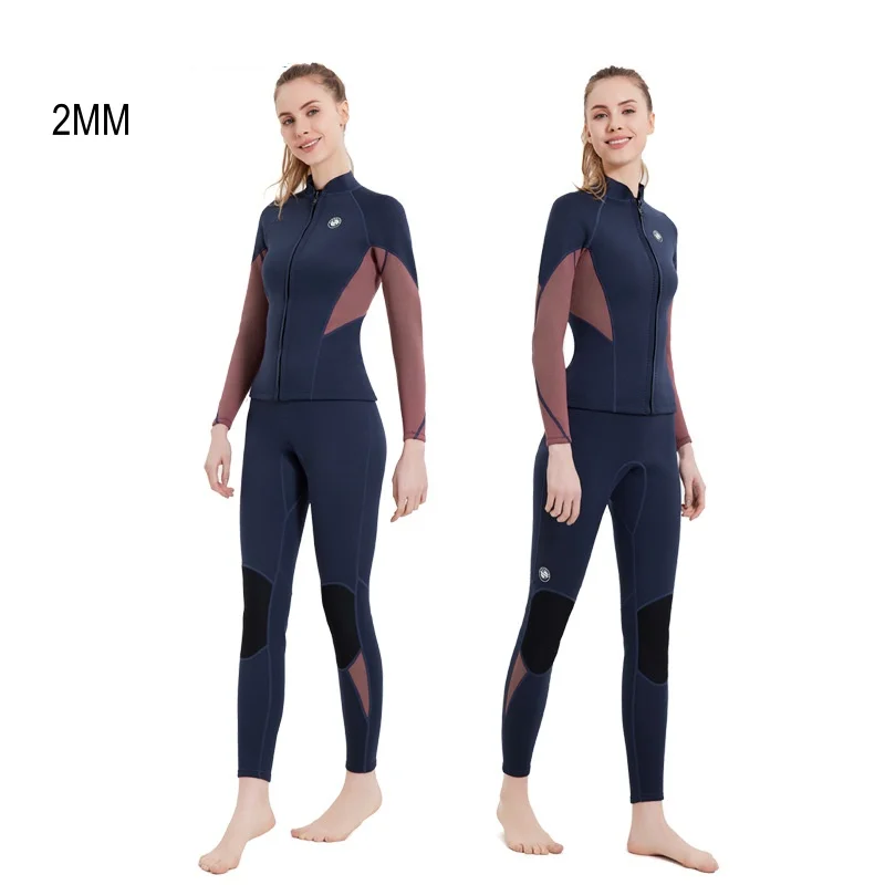 

2MM Women Scuba Keep Warm Outdoor Water Sports Beach Swim Diving Jacket Pants Neoprene Long Sleeve Snorkeling Bathing WetSuit