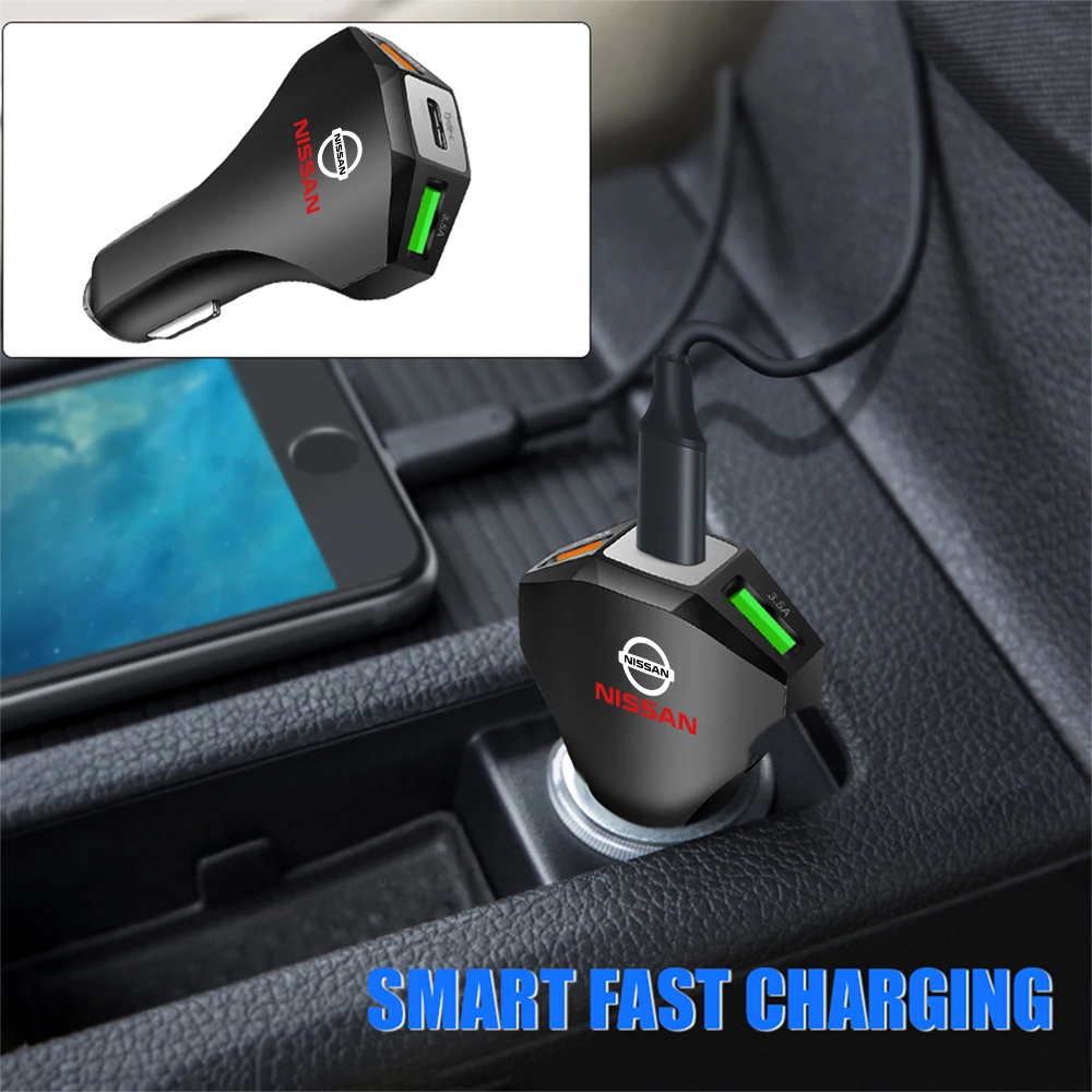 USB Car Charger Type C Charging Phone Adapter Socket For Nissan Micra Patrol Livina Note Qashqai Sunny Ariya Kicks Nismo GTR