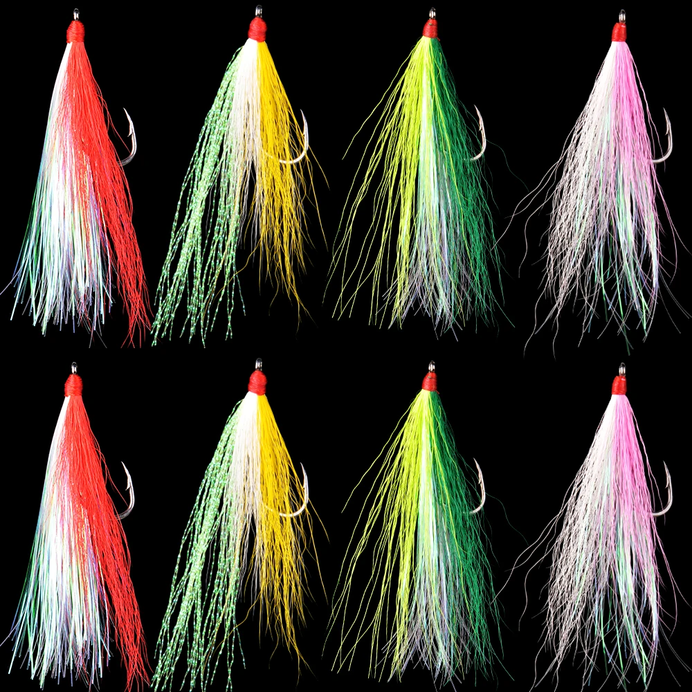 Bucktail Teasers Fishing Hook Lure Rig Saltwater Fishing jig Plugs Lures Mylar Flash Bucktail Teasers For Salmon Trout Bass