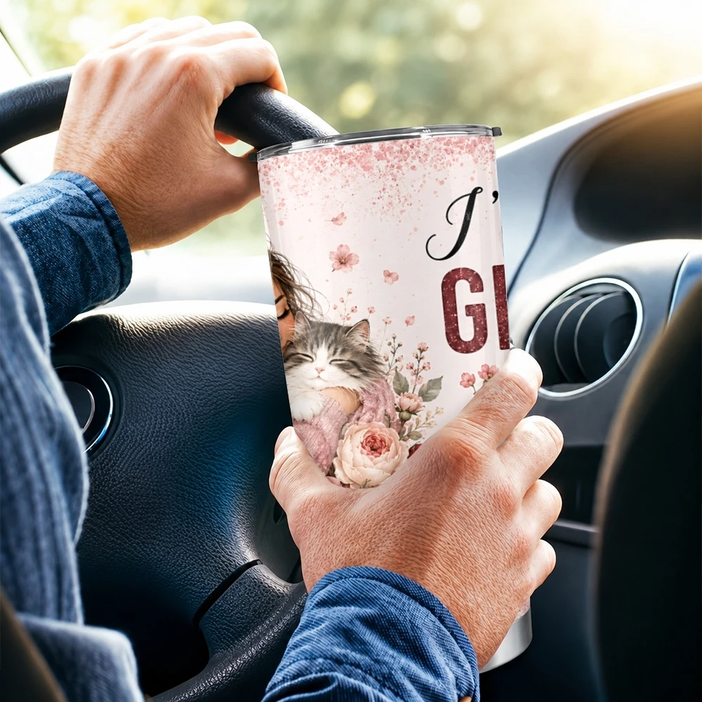 Floral Cat Lover Girl Vacuum Flasks 20oz Long Lasting Hot Cold Drinks Container Leakproof Stainless Steel Cup&Straw&Travel Gift