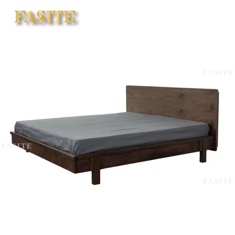 For 1.8m Queen Bed New Chinese Style North American Black Walnut Solid Wood Double Bed Thickened Simple Modern Master Bedroom