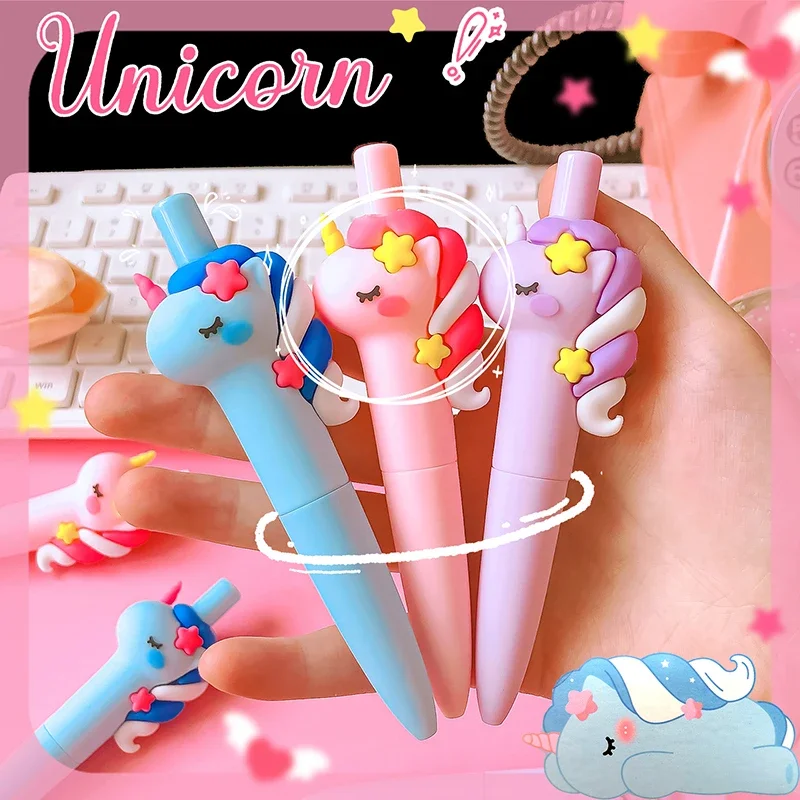 

Kawaii School student office accessories stationery items cute unicorn ballpoint pens Portable Mini black ink gel pen pocket pen