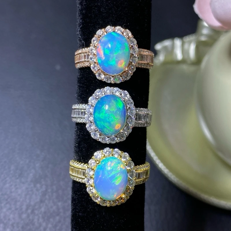 Cameo Pure Natural Super Beauty Opal Ring Shining Fire Color Main Stone 8x10 Oval Pigeon Egg 925 Silver Fine Jewelry Rings