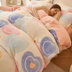 Thicken Milk Velvet Duvet Cover Autumn and Winter Milk Fleece Quilt Cover Add Fleece To  for Warmth Soft Skin Friendly Bedding