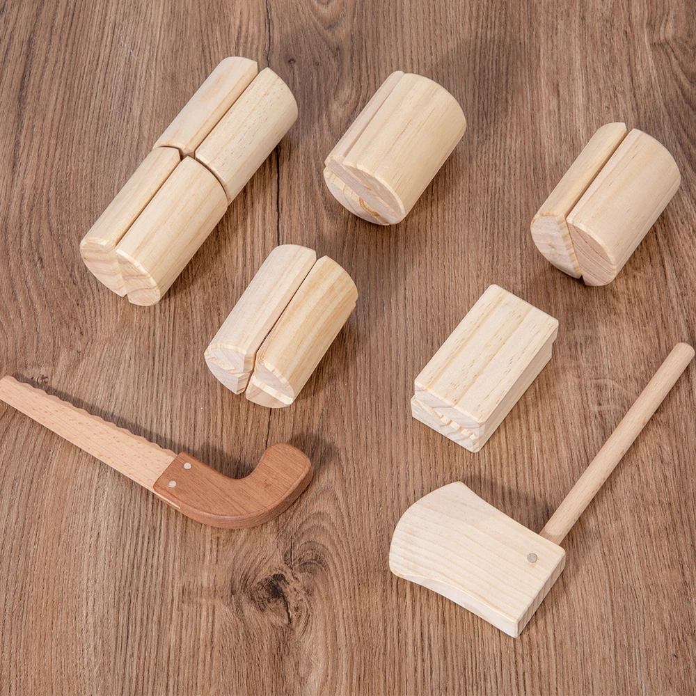 Wooden Chopping Blocks Toy Set Axe and saw chop through blocks Kids play happy little carpenters
