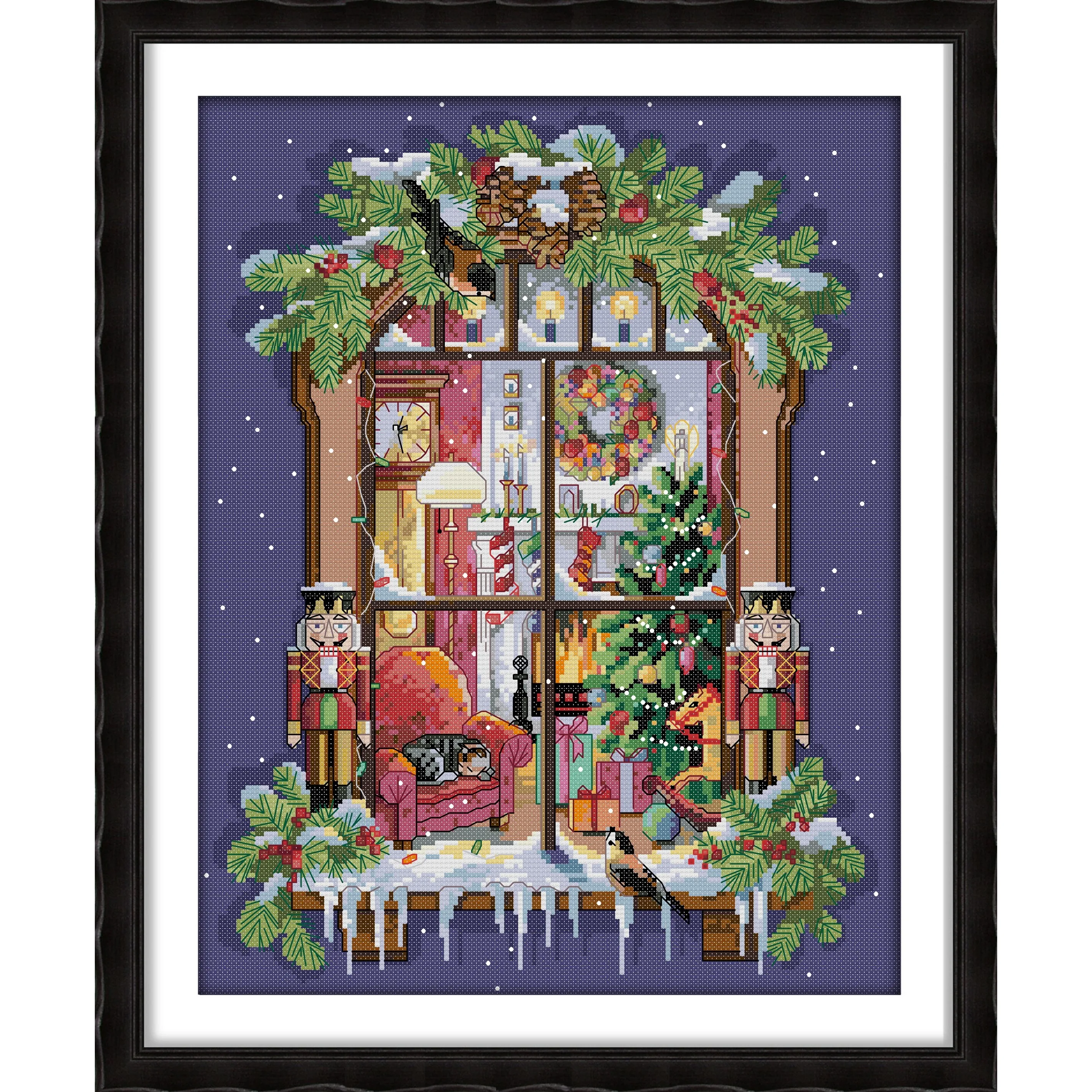 

Soulgift News Pre-Printed Cross Stitch Kit, Stamped Aida Fabric with DMC Threads, Embroidery kit - Christmas Window