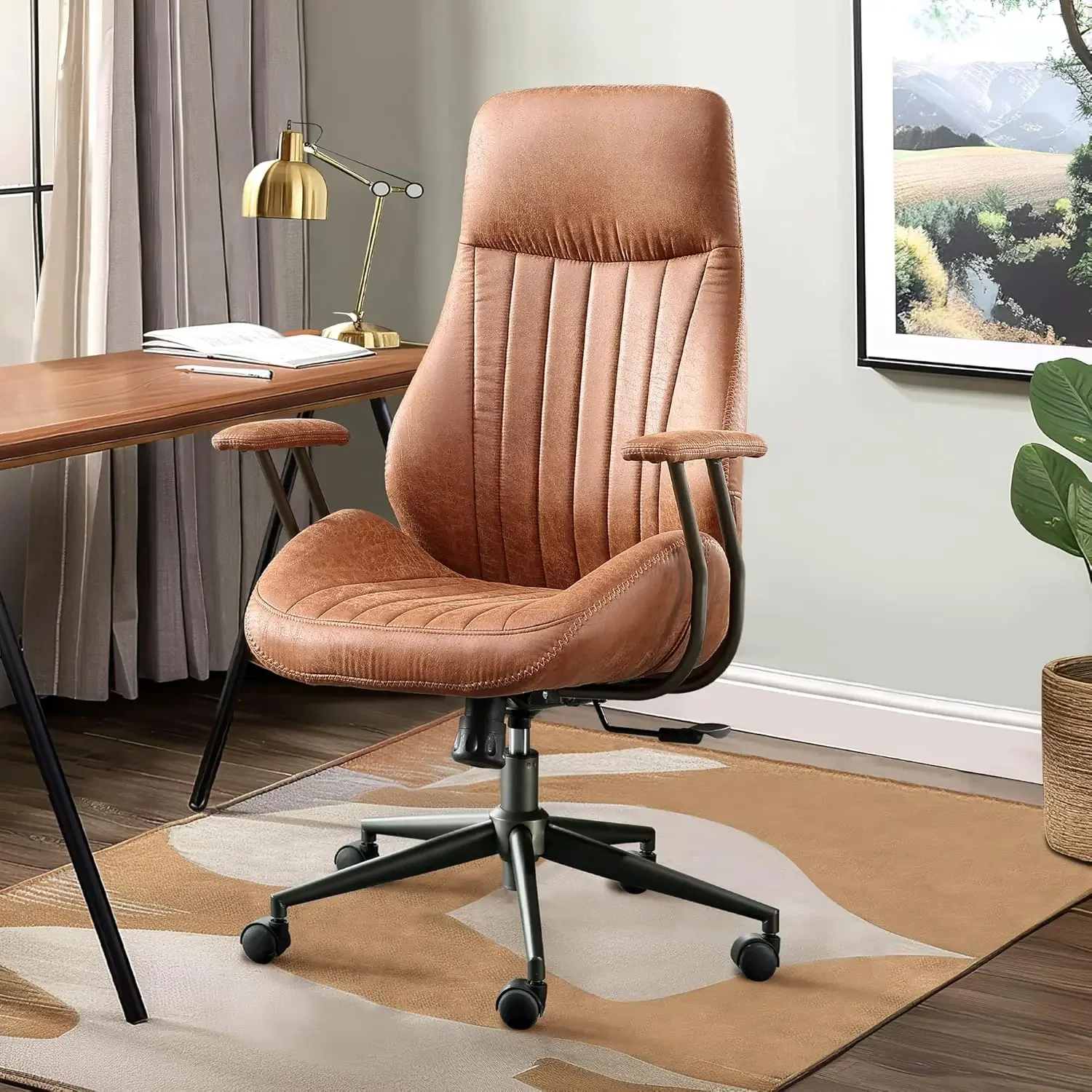 Mid Century Modren Office Chair,High Back Ergonomic Executive Chair with Lumbar Support, Computer Desk Swivel Task Chair with