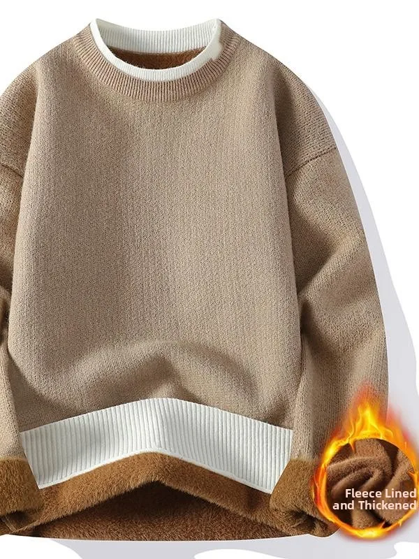 

Men's Fce Lined Thiened Camere Sweater Autumn Winter Inner Wear Base Layer Knitted irt for Teenage Students