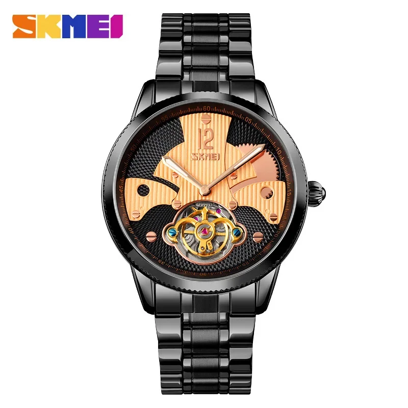 SKMEI Mechanical Form Folding Button Casual Men\'s Transparent Chinese Onion Head Crown Pointer Men\'s Watch relogio masculino