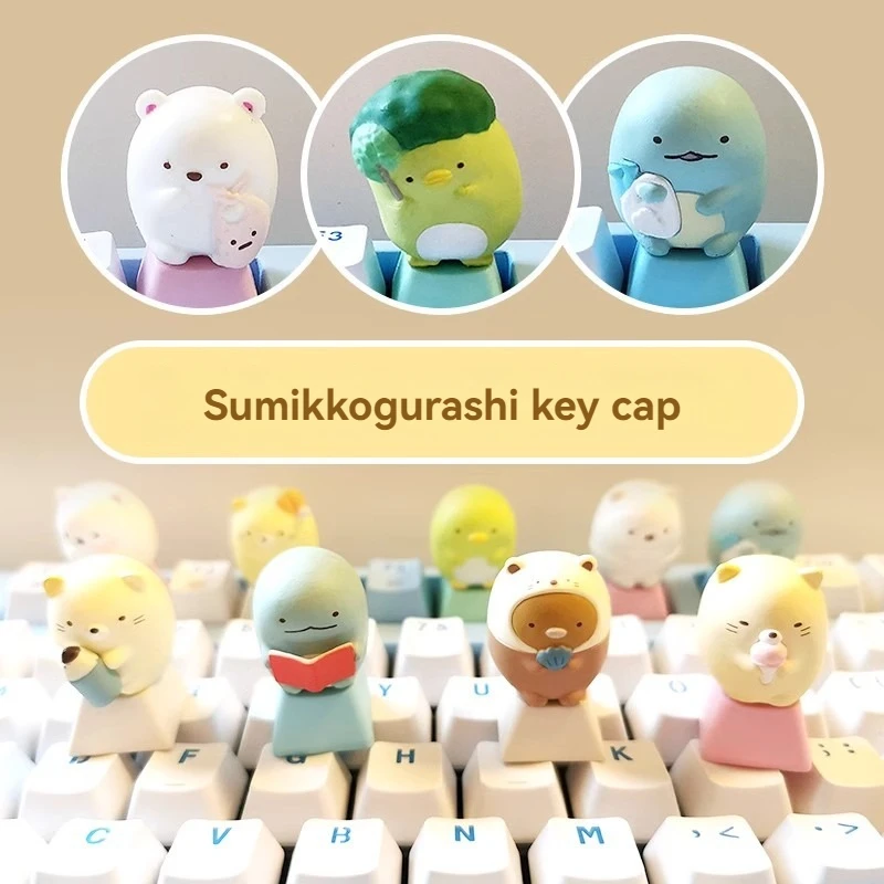 Sumikkogurashi-teclas de Material de resina para teclado mecánico, accesorios de animales bonitos, MX Switch, originales, favoritos de las niñas