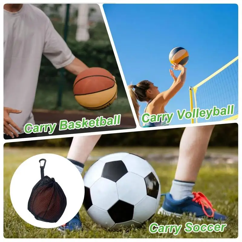Basketball Ball Bag Mesh Drawstring High Strength Carry Bag Portable Sling Back Bag Multifunctional Ball Net With Inner Pocket