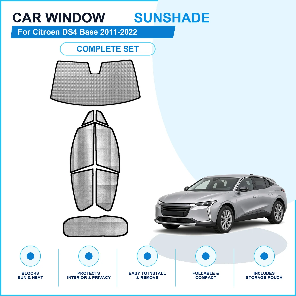 For Citroen DS4 Base 2011-2022 Custom Full Set Window Sunshades Aluminum Foil Suction Cup Anti UV Privacy