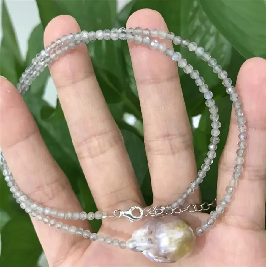 

Натуральный крошечный блестящий камень лабрадорита 2-3 мм, настоящий большой кулон в стиле барокко 14x18 мм, жемчуг, застежка из стерлингового серебра 925 пробы Ch