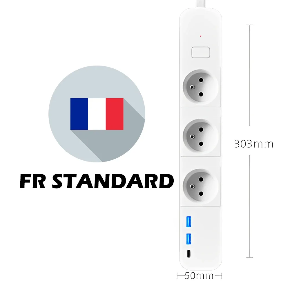 Melery Tuya Smartlife Wifi Smart Power Strip USB Type-C Charge French Type Electric Plug Socket Remote by Google Home Alexa