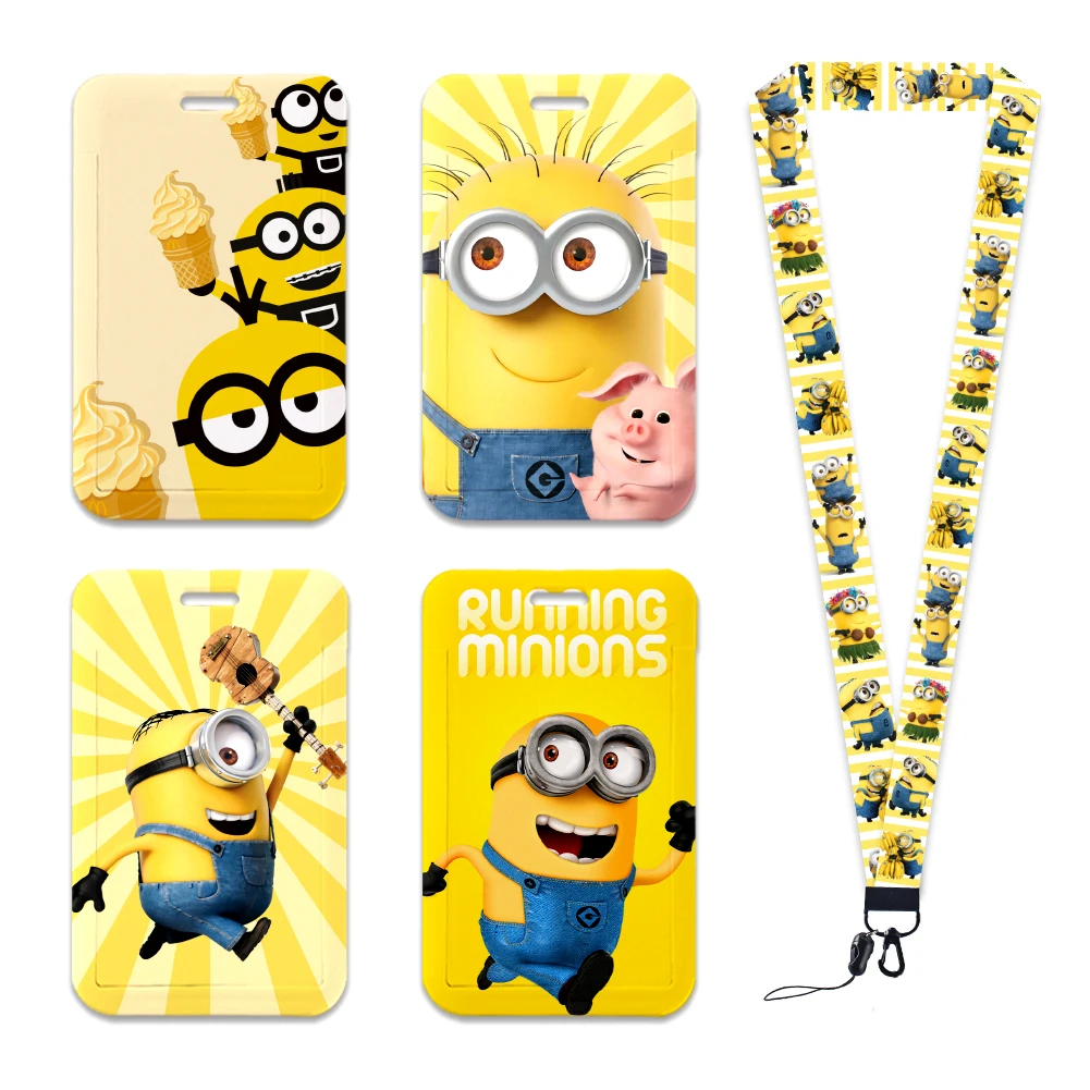 Cartoon Minions Super Cute Work Card Holder Work Permit Name Badge with Keychains Student Id Card Lanyard Holder Accessories