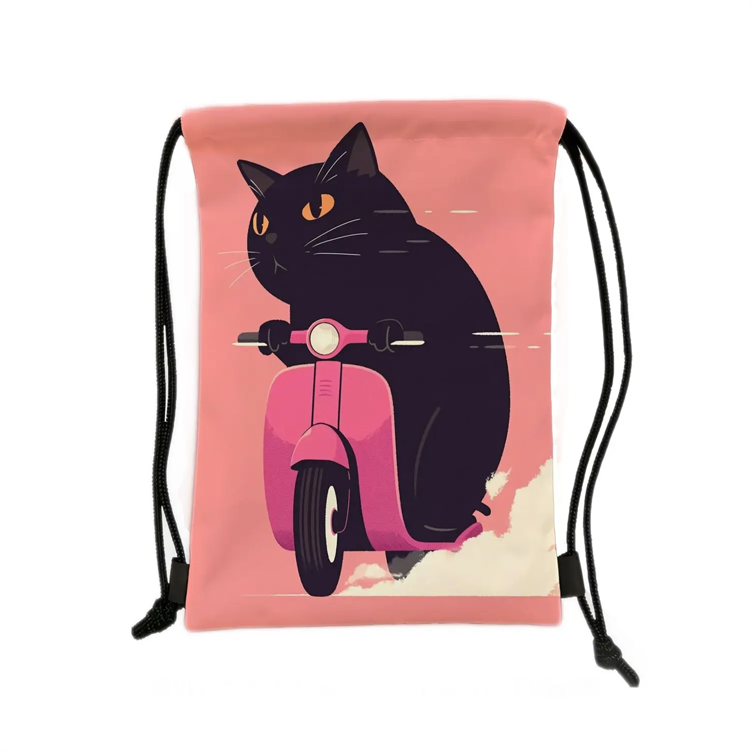 Cat Pattern Sports Drawstring Bag, Large Capacity, Basketball & Volleyball Daily Travel Storage Bag