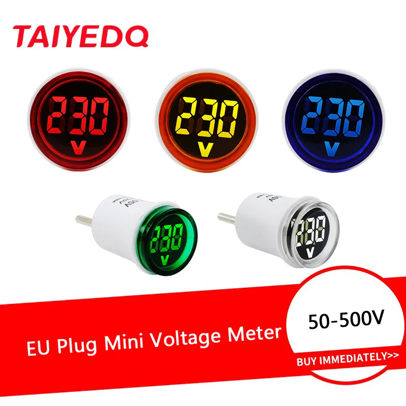 AC50-500V Voltage Meter EU Plug LED Digital Display Voltmeter Indicator Light Pilot Lamp Tester Detector