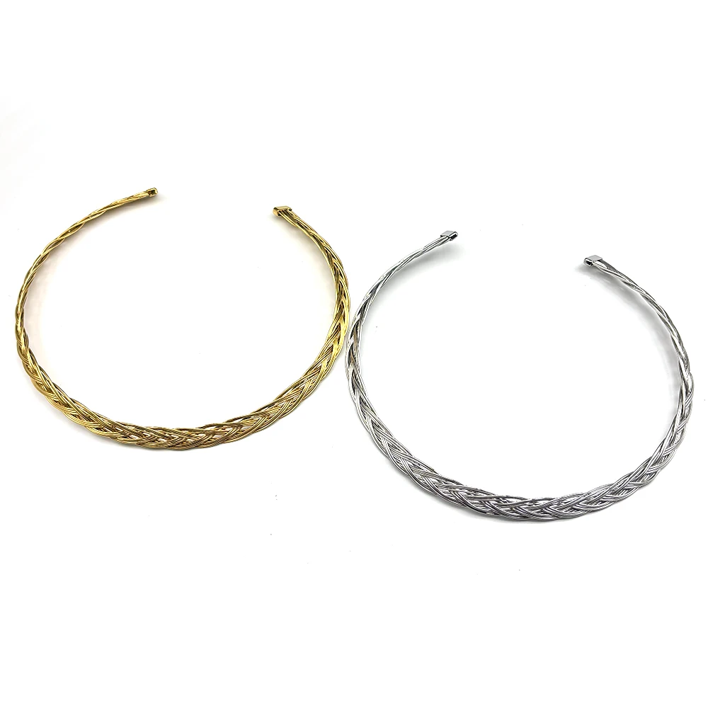 

Minimalist Braided Twist Chain Open Choker Cuff Necklace for Women Girl Stainless Steel Gold Color Wowen Collar Jewelry Gift