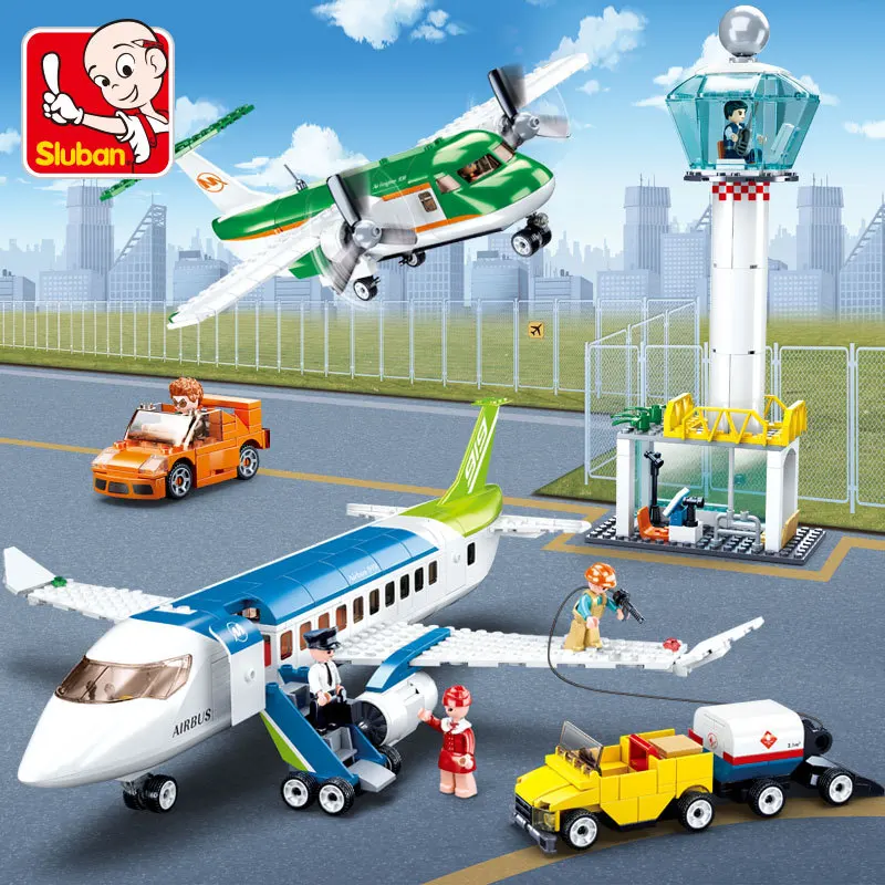 

731PCS City Civil Aviation Airport International Airplane Terminal Aviation Aircraft Building Blocks Plane Kids Educational Toys