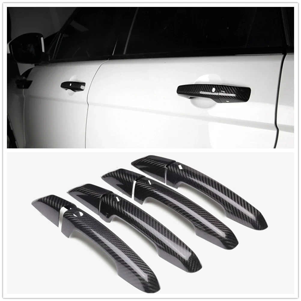 New! For Land Rover Discovery Sport 2015-2018 4 Door Car Exterior Door Handle Cover Trim With Smart Key Hole Dry Carbon Fiber Ki