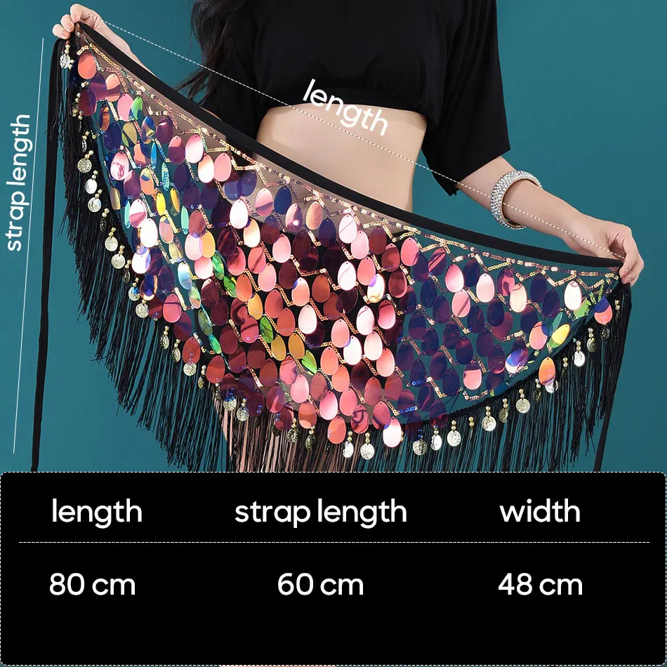 Belly Dance Waist Chain Sexy Tassel Sequins Autumn Oriental Dance Training Suit Waist Scarf Hip Skirt Blet Performance Practice