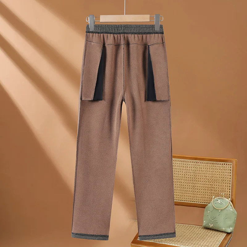 High Quality Woolen Straight Trousers Women Autumn Winter Oversize 6XL High Waist Pants Fleece Thicken Warm Casual Pants Female