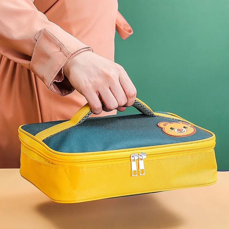 アルミホイル製手持ちフラットランチボックスバッグ、小学生用保温機能付き携帯弁当袋、食事保存バッグ