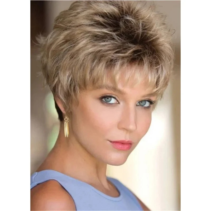 

Brand new style Fashion Beautiful Women's Layered Short Blond Mix Brown Wig 8 In
