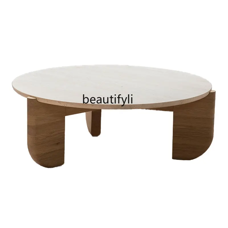 

zq Nordic Simple Coffee Table Marble Living Room Home Solid Wood Tea Table Cave Stone Stone Plate Small Tea Table