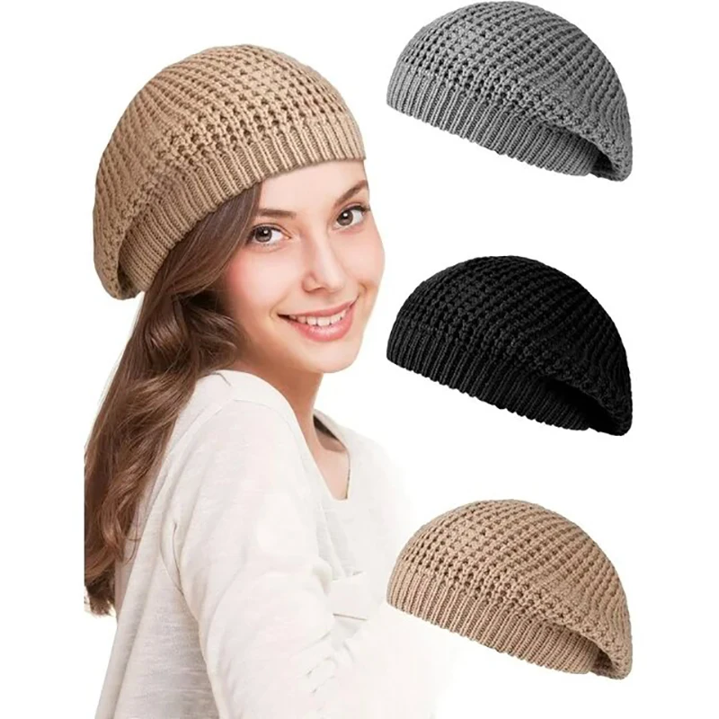 Autumn Winter Knitted Beret Cap Elegant Hats Casual Solid Color Women Ladies Female Artist Painter Beanie Berets Hats