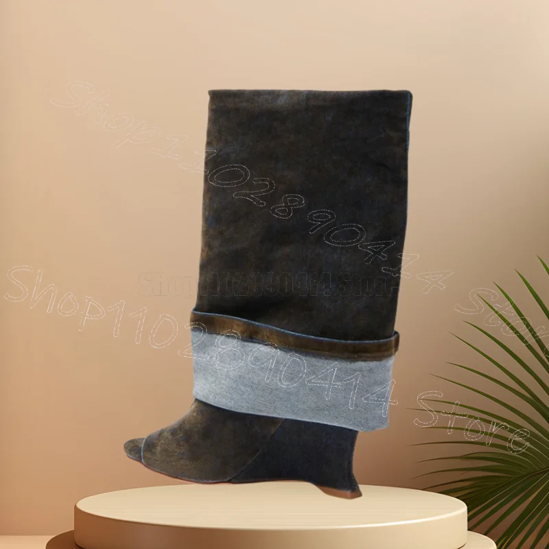 Button Design Brown Suede Strange Style Heels Boots Slip On Women Shoes Open Toe Party Banquet Dating 2025 Zapatos Para Mujere