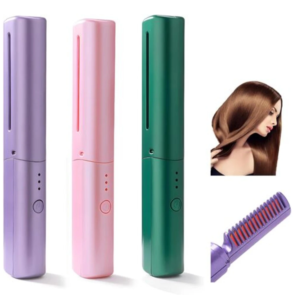 Escova Térmica Recarregável para Alisamento Rápido, Modelador de Cabelo Portátil para Viagem