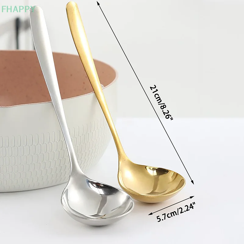 Cucchiaio rotondo a testa grande in acciaio inossidabile Net Red Golden Dinner manico lungo mescolando cucchiai da Dessert per accessori da cucina gadget