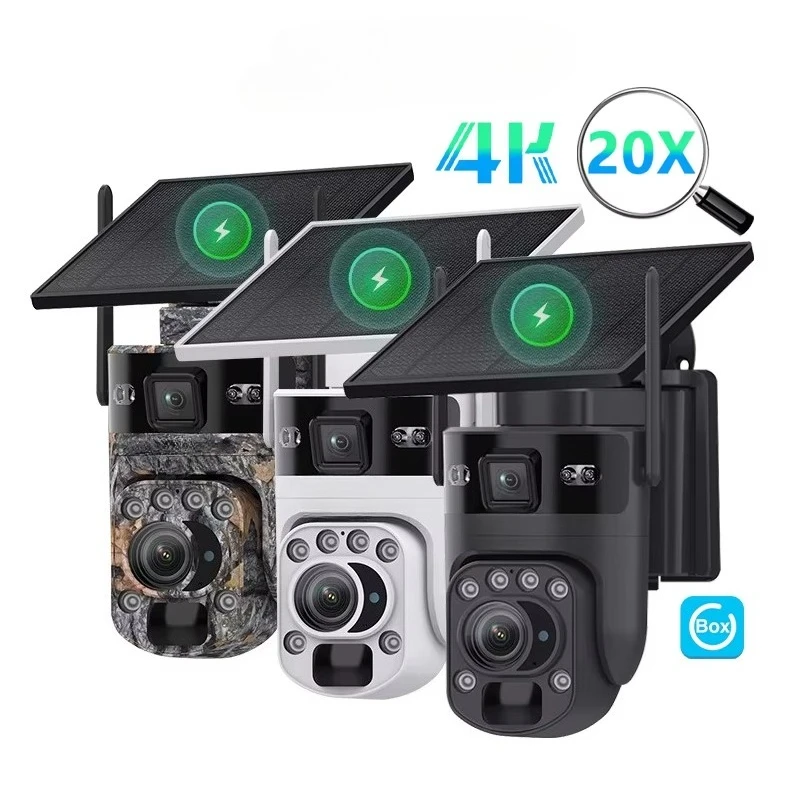 FOR Ubox 4K 20X Zoom 4G Security PTZ CCTV Camera AI Dual Lens Dual Screen 10050mAh Solar CCTV Camera
