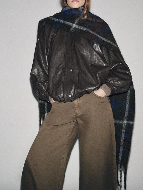 Faionable couro efeito piloto jaet casaco feminino inverno outerwear pele do plutônio longo sve efeito 3d superfície brilhante