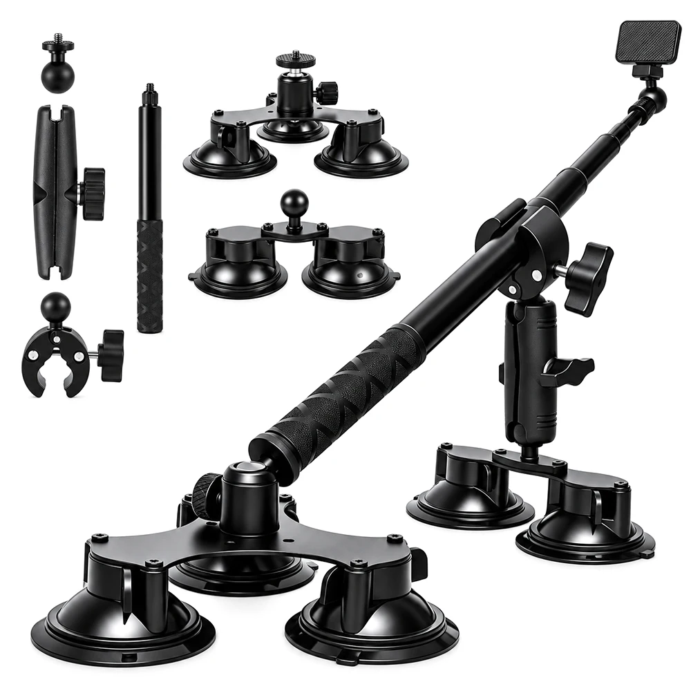 sihao Suction Cup Car Mount for Insta360 X4 X3 X2 X One RS One R and GoPro Action Camera 5 Suction Cups Kit with Selfie Stick
