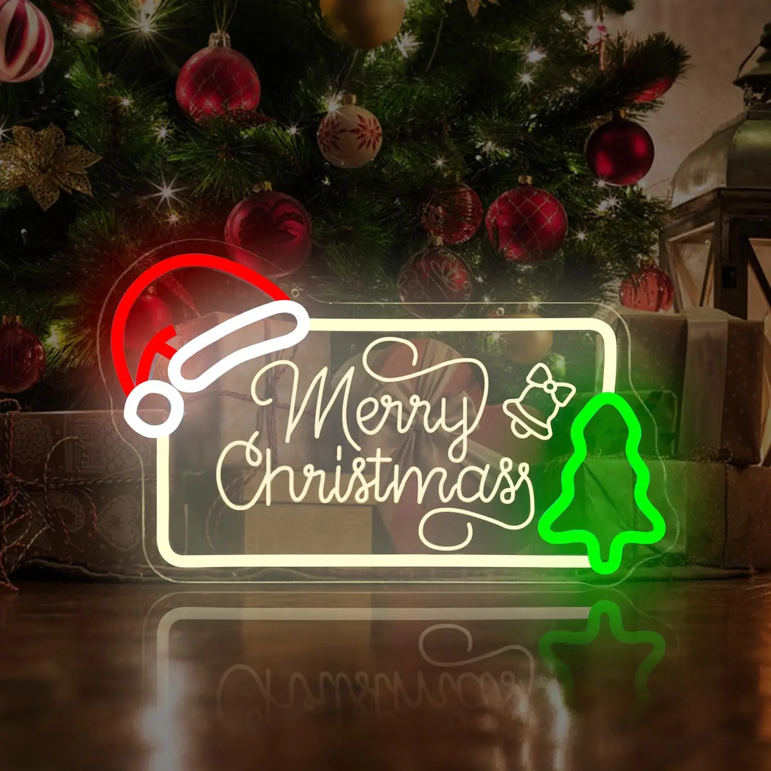 Merry Christmas Glowing Neon Sign Dimmable Santa Hat Tree Pattern Wall Neon Light Home Holiday Decoration Gift