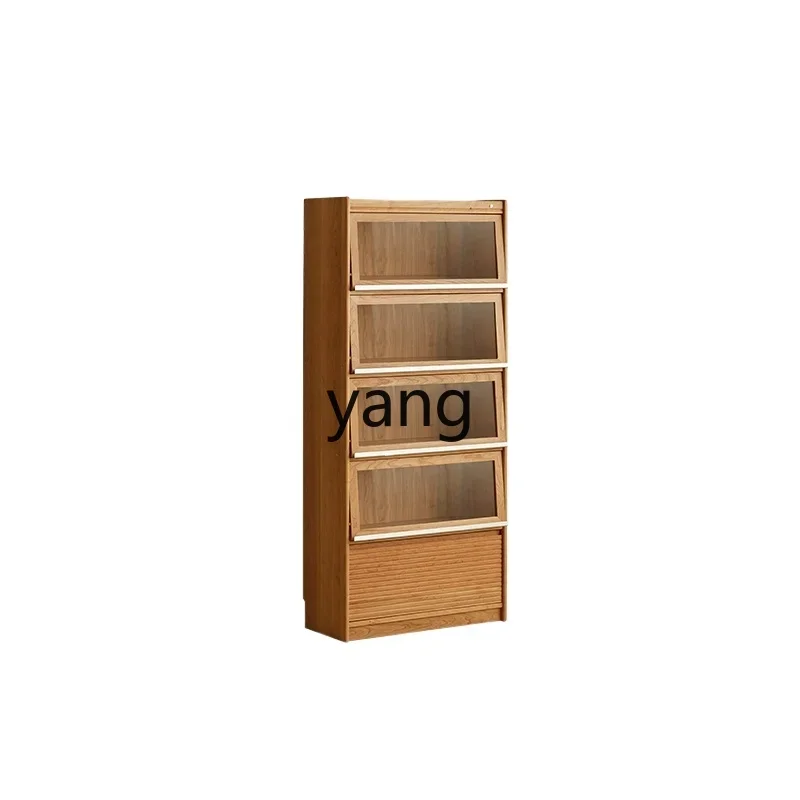 

YJQ solid wood bookcase floor-to-ceiling bookshelf glass door combination figure display side cabinet