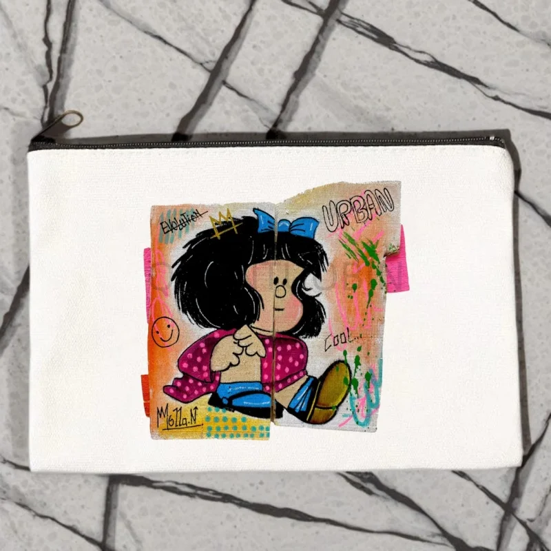 

Panger Mafalda Kawaii мультяшная холщовая косметичка портативная дорожная косметичка на молнии легкая женская сумка для монет женская
