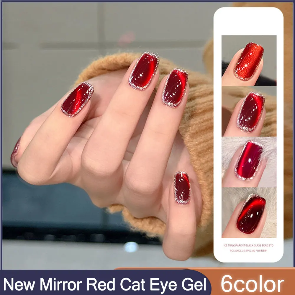 

New 6color Mirror Red Crystal Cat Eye Gel Nail Polish 10ml Chameleon Magnetic Gel Soak Off UV LED Nail Varnish Gel For Manicure