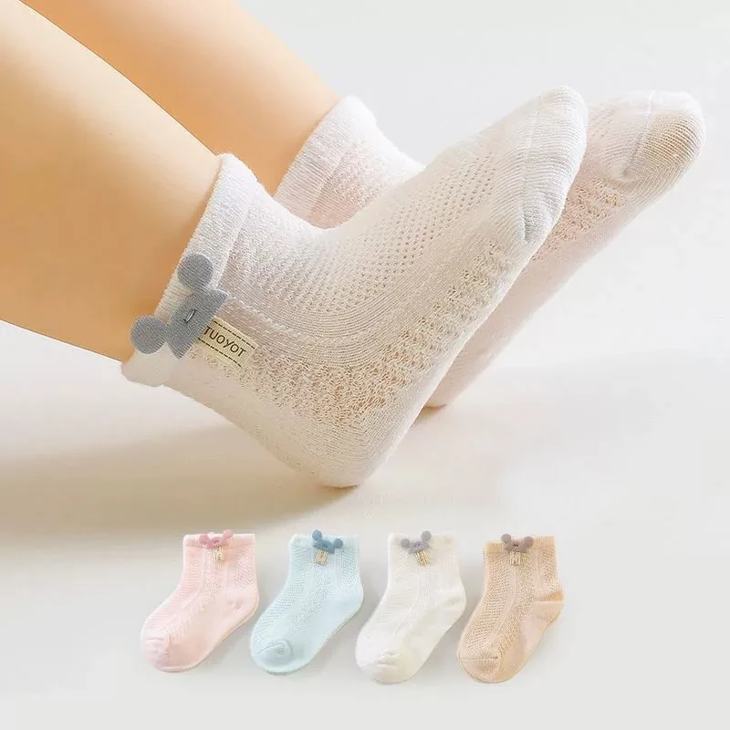 4 pares de calcetines de malla de tubo corto para bebé, transpirables, que absorben el sudor, de verano, ultrafinos. Los bebés son deshuesados y adorable.