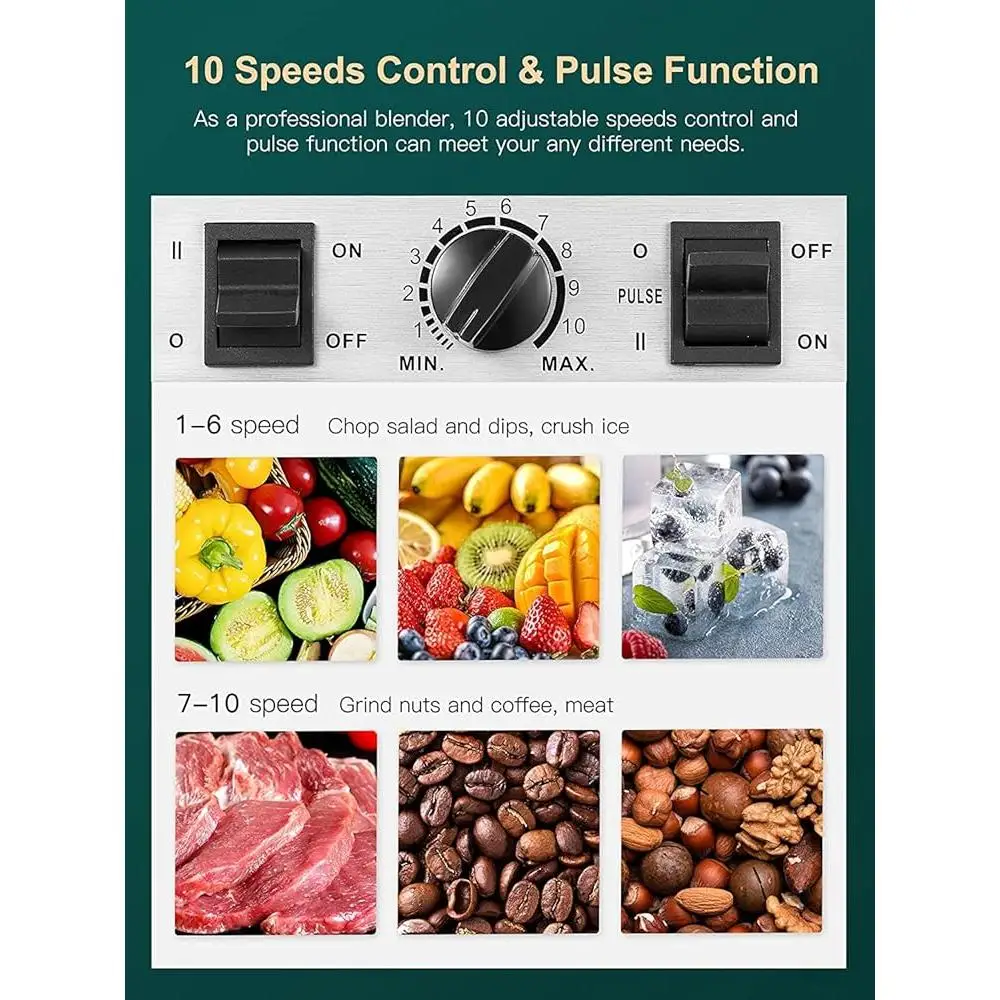 High Speed Blender Smoothie Maker 1450W Professional Countertop Juicer Meat Grinder 10 Speed Control BPA Free Tritan Container