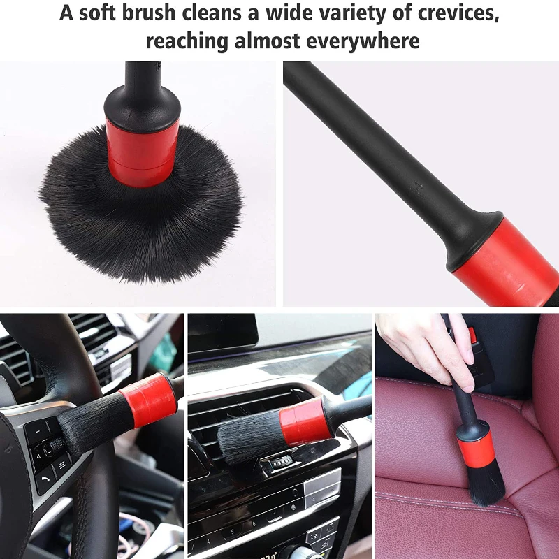 9-Piece Car Cleaning Tools Long Handle Wheel Brush Interior Detail Dusting Air Vent Louver Brush Car Wash Rag