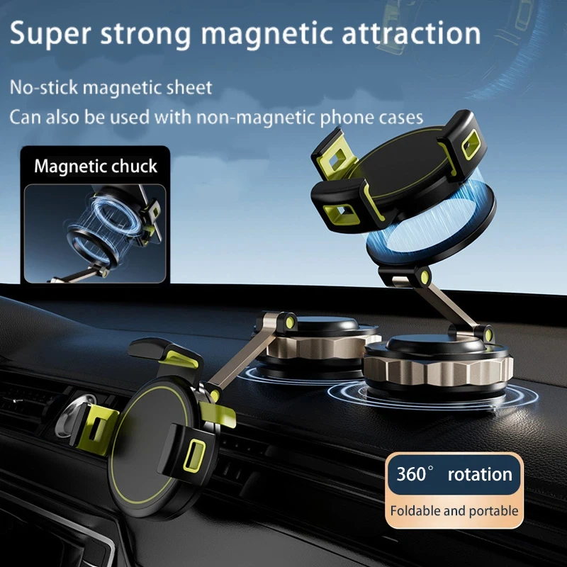 Magnetic Phone Holder Vacuum Suction Base 360° Rotatable Stand for All Smartphones Compatible with iPhone Android Mobile Devices