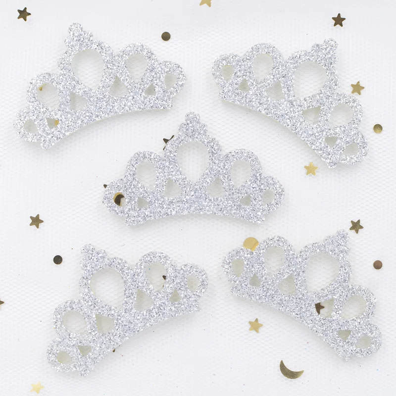 20Pcs 46*29mm Shiny Crown Appliques Glitter Huge Silver Padded Crown Patches for Crafts Garments Decoration DIY Accessories