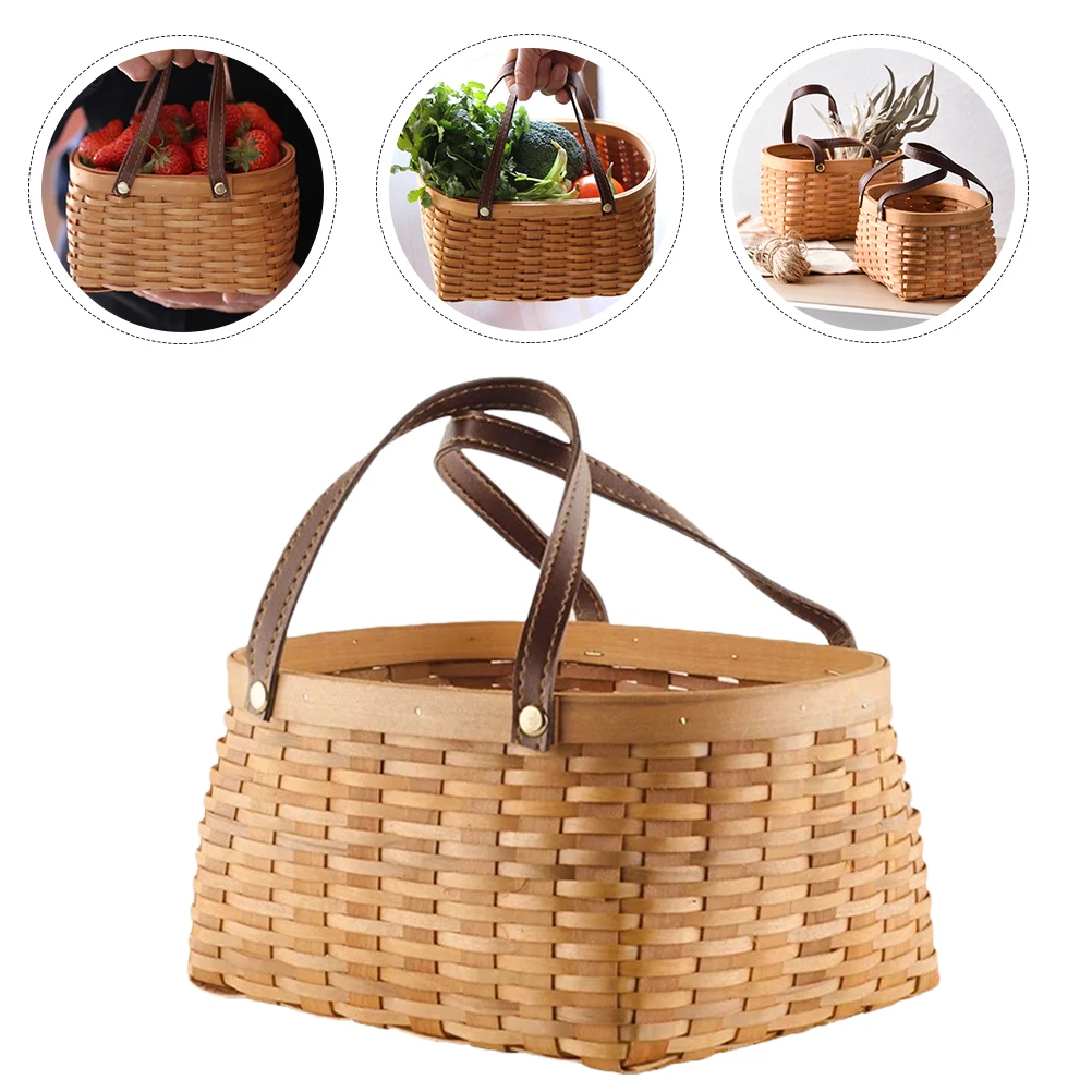 

Woven Storage Basket Flower Wooden Holder Hand with Handle Christmas Fruit Baskets