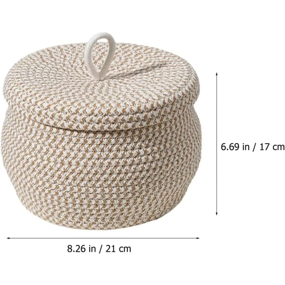 Lidded Basket Cotton Rope Storage Basket with Lid Round Storage Container Mini Organizing Basket Home
