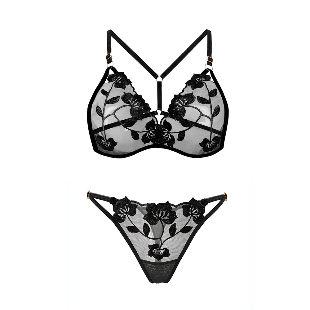French-style Sexy Ultra-thin Embroidered Underwear Valentine's Day Gift Transparent Bra And Thong Set Hot Transparent P88R view 2