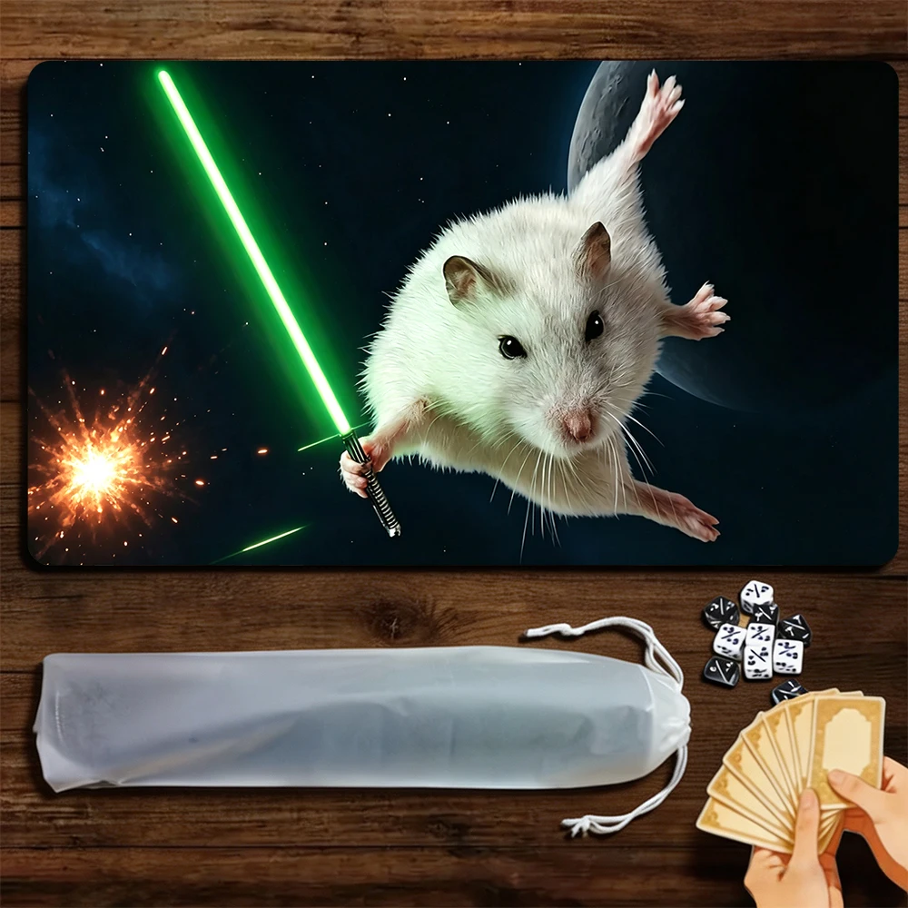 Funny White Rat Alien TCG Playmat Magic Playmat Gathering Gaming Mat with Stitched Edge Anti-slip base 60X35cm Trading Card Game